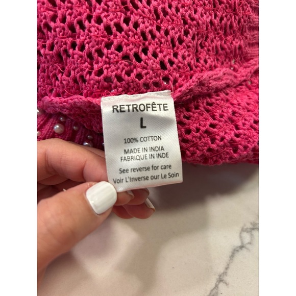 Retrofête ROCCO CROCHET Pink DRESS Size Large Mini Sip Stretch Coverup - Picture 9 of 10